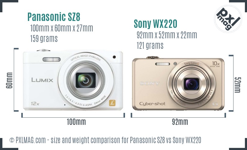 Panasonic SZ8 vs Sony WX220 size comparison Panasonic SZ8 vs Sony WX220 size comparison