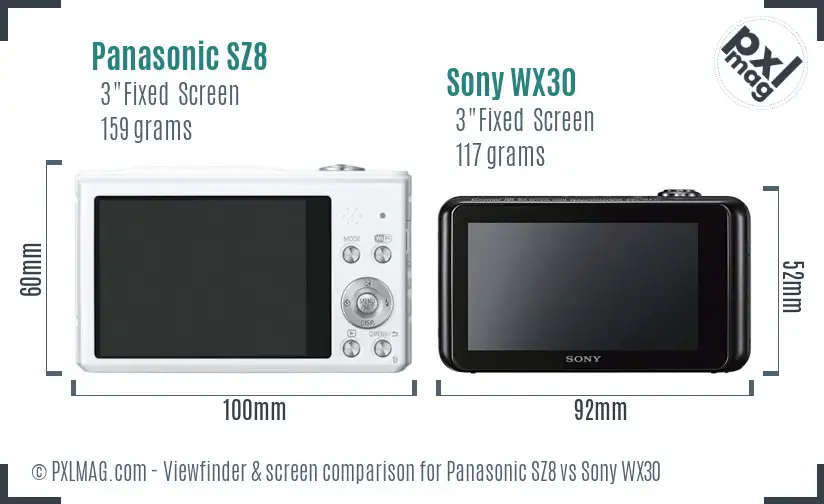 Panasonic SZ8 vs Sony WX30 Screen and Viewfinder comparison