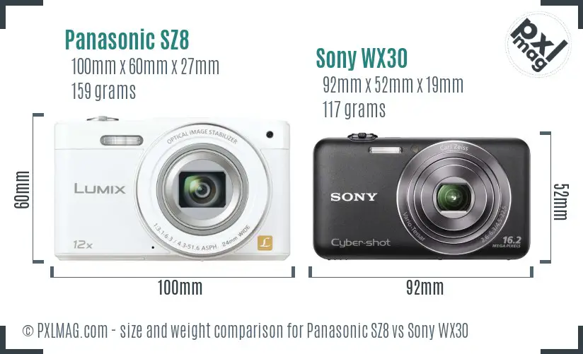Panasonic SZ8 vs Sony WX30 size comparison