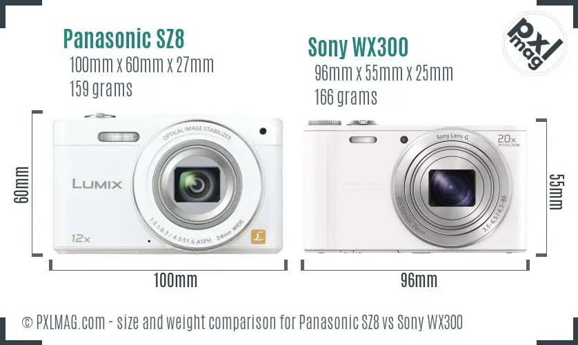 Panasonic SZ8 vs Sony WX300 size comparison Panasonic SZ8 vs Sony WX300 size comparison