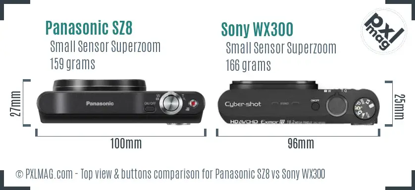 Panasonic SZ8 vs Sony WX300 top view buttons comparison Panasonic SZ8 vs Sony WX300 top view buttons comparison