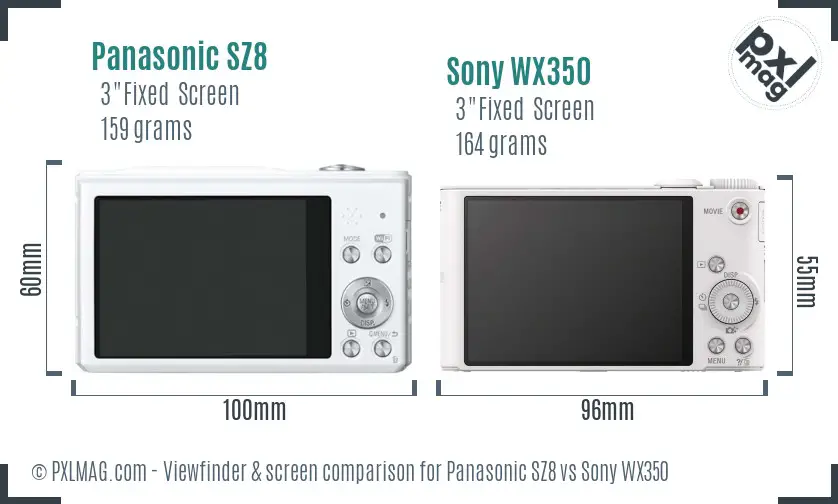 Panasonic SZ8 vs Sony WX350 Screen and Viewfinder comparison