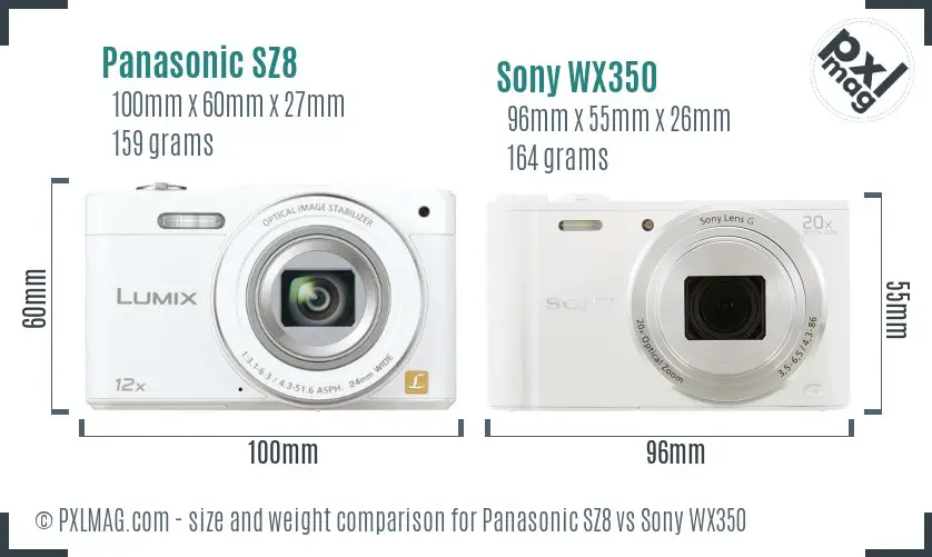 Panasonic SZ8 vs Sony WX350 size comparison