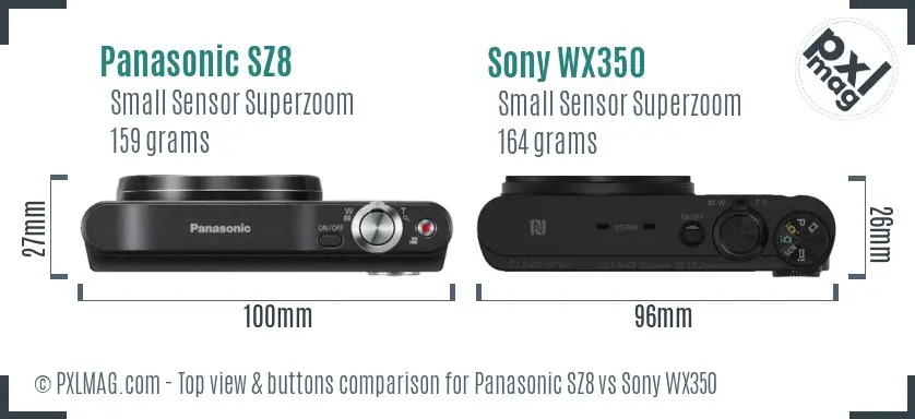 Panasonic SZ8 vs Sony WX350 top view buttons comparison