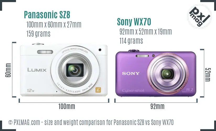 Panasonic SZ8 vs Sony WX70 size comparison