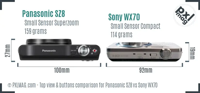 Panasonic SZ8 vs Sony WX70 top view buttons comparison