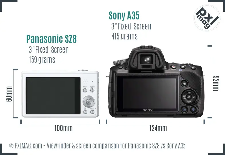 Panasonic SZ8 vs Sony A35 Screen and Viewfinder comparison