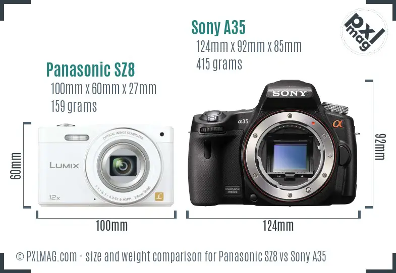 Panasonic SZ8 vs Sony A35 size comparison