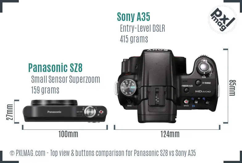Panasonic SZ8 vs Sony A35 top view buttons comparison