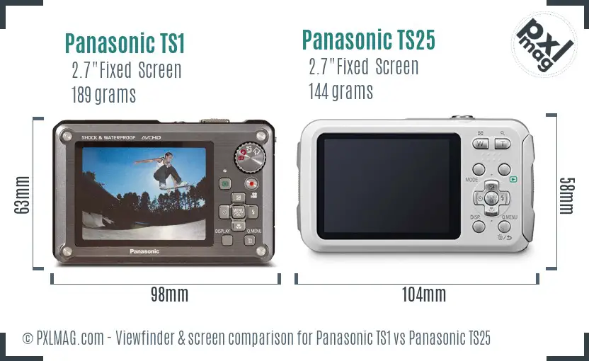 Panasonic TS1 vs Panasonic TS25 Screen and Viewfinder comparison