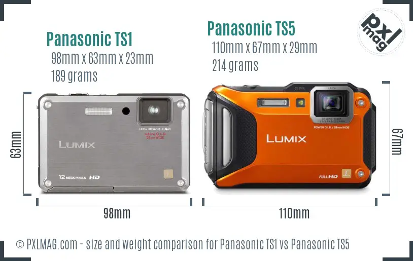 Panasonic TS1 vs Panasonic TS5 size comparison