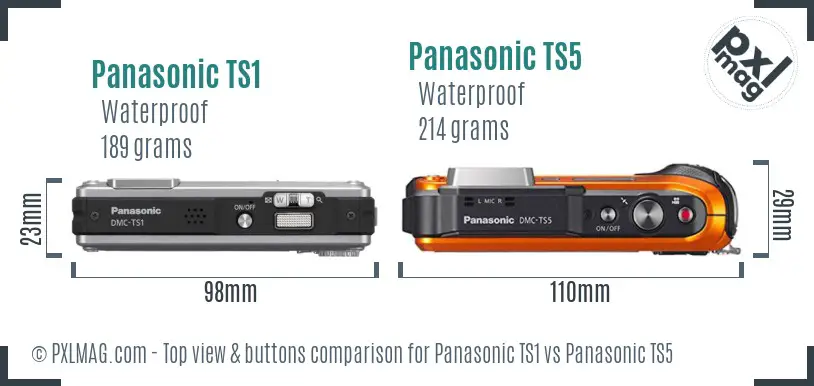 Panasonic TS1 vs Panasonic TS5 top view buttons comparison