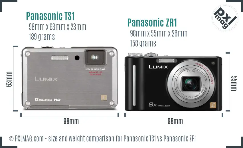 Panasonic TS1 vs Panasonic ZR1 size comparison