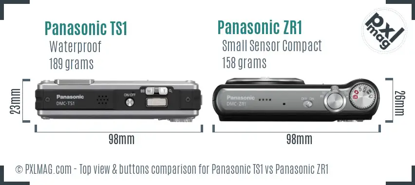Panasonic TS1 vs Panasonic ZR1 top view buttons comparison