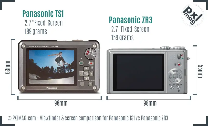 Panasonic TS1 vs Panasonic ZR3 Screen and Viewfinder comparison