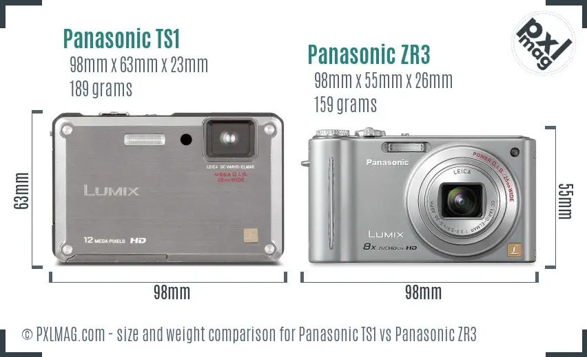 Panasonic TS1 vs Panasonic ZR3 size comparison