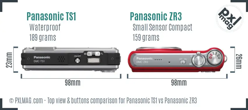 Panasonic TS1 vs Panasonic ZR3 top view buttons comparison
