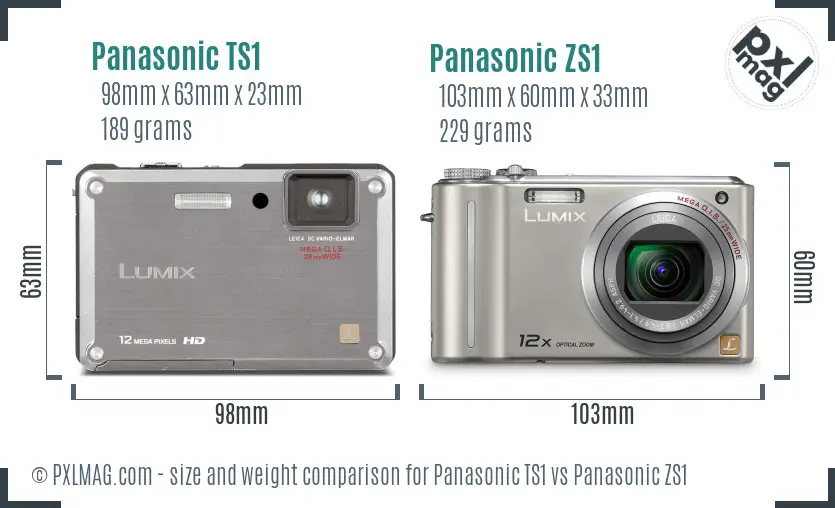 Panasonic TS1 vs Panasonic ZS1 size comparison