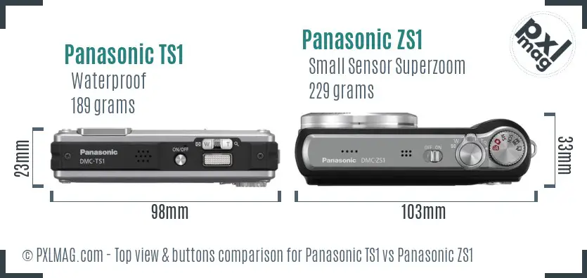 Panasonic TS1 vs Panasonic ZS1 top view buttons comparison
