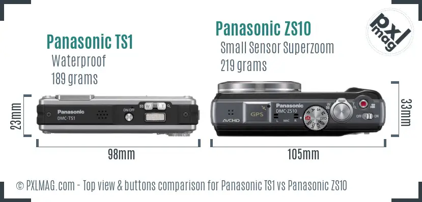Panasonic TS1 vs Panasonic ZS10 top view buttons comparison