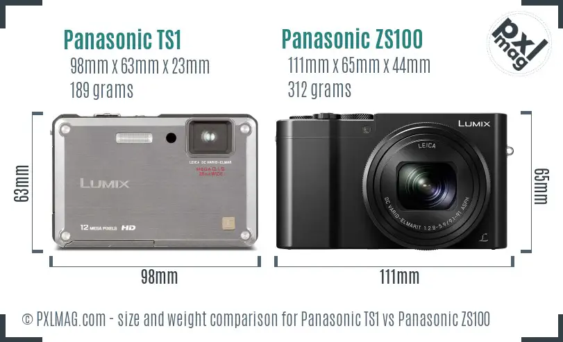 Panasonic TS1 vs Panasonic ZS100 size comparison