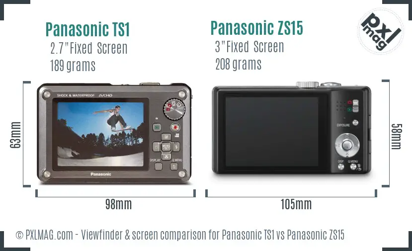 Panasonic TS1 vs Panasonic ZS15 Screen and Viewfinder comparison