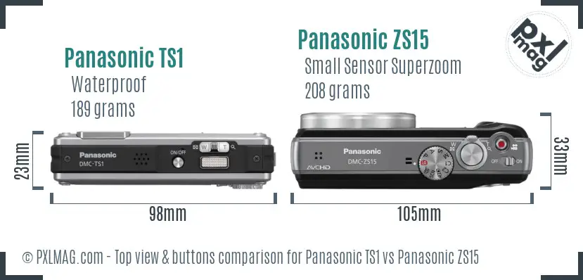 Panasonic TS1 vs Panasonic ZS15 top view buttons comparison