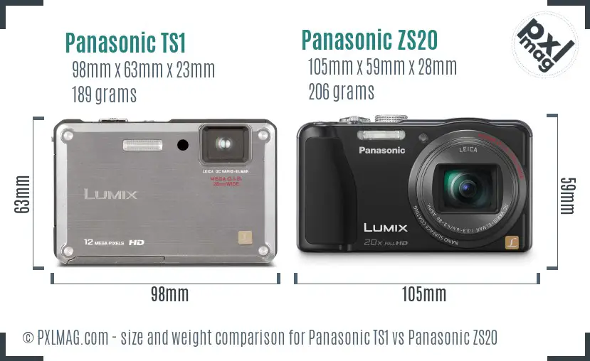 Panasonic TS1 vs Panasonic ZS20 size comparison