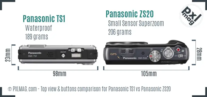 Panasonic TS1 vs Panasonic ZS20 top view buttons comparison