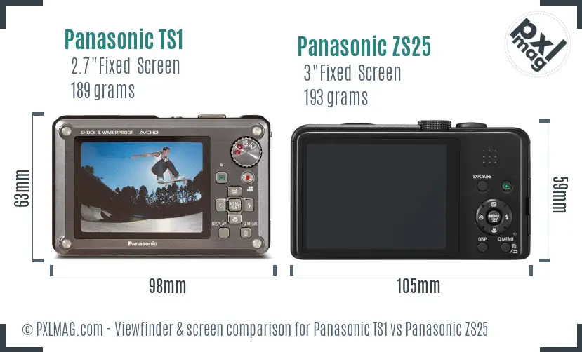 Panasonic TS1 vs Panasonic ZS25 Screen and Viewfinder comparison