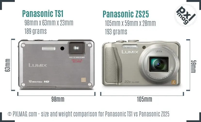 Panasonic TS1 vs Panasonic ZS25 size comparison