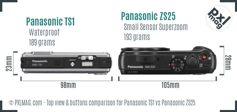 Panasonic TS1 vs Panasonic ZS25 top view buttons comparison