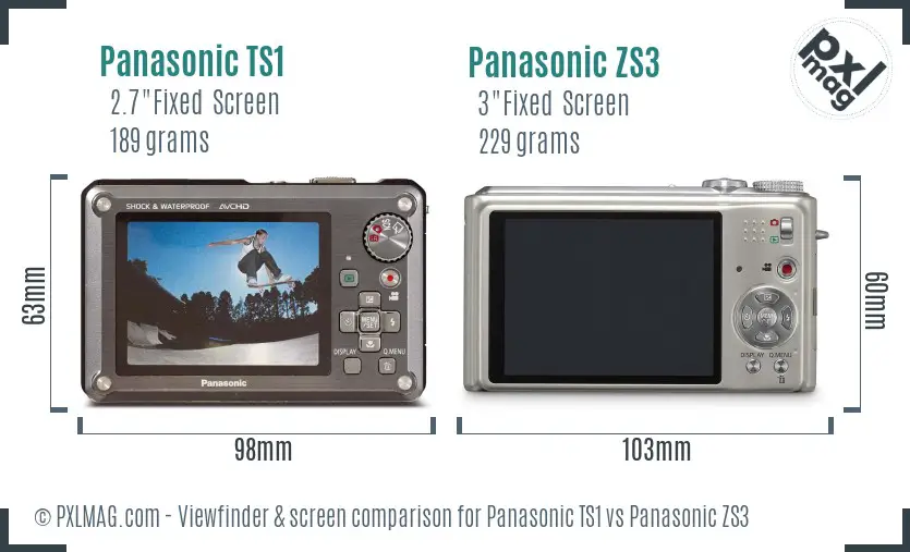 Panasonic TS1 vs Panasonic ZS3 Screen and Viewfinder comparison