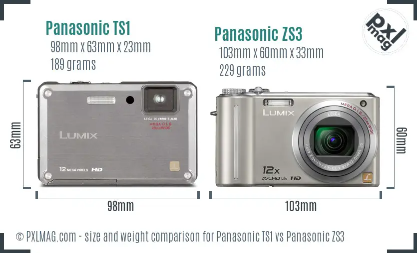 Panasonic TS1 vs Panasonic ZS3 size comparison
