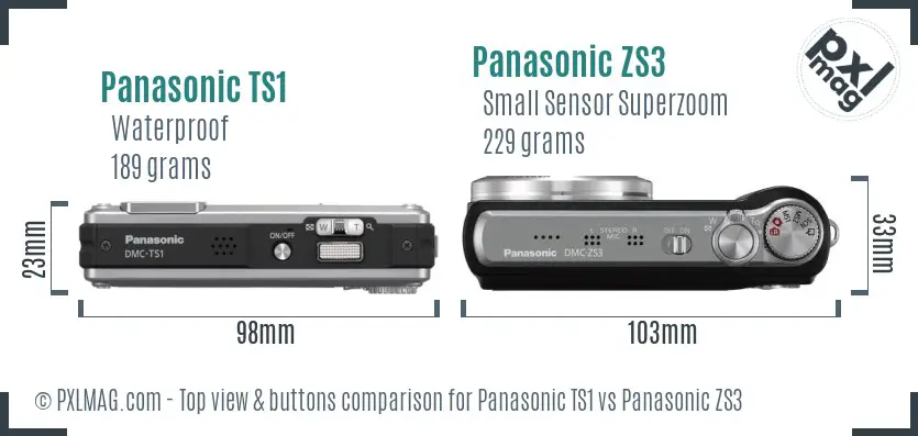 Panasonic TS1 vs Panasonic ZS3 top view buttons comparison