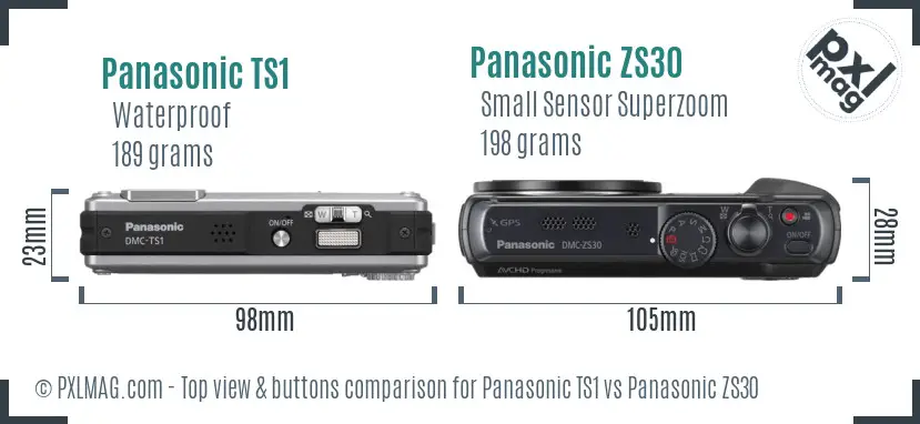 Panasonic TS1 vs Panasonic ZS30 top view buttons comparison