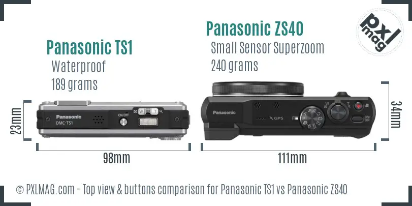 Panasonic TS1 vs Panasonic ZS40 top view buttons comparison
