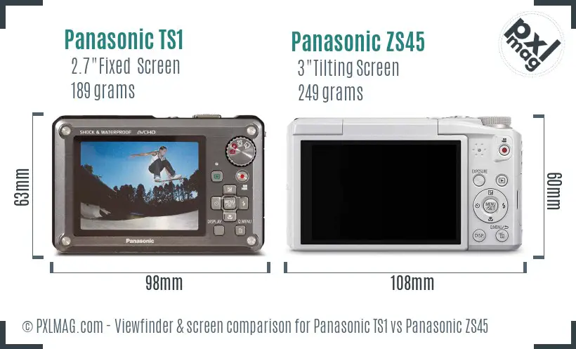 Panasonic TS1 vs Panasonic ZS45 Screen and Viewfinder comparison
