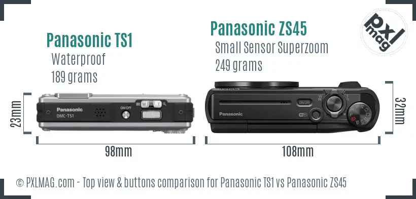 Panasonic TS1 vs Panasonic ZS45 top view buttons comparison