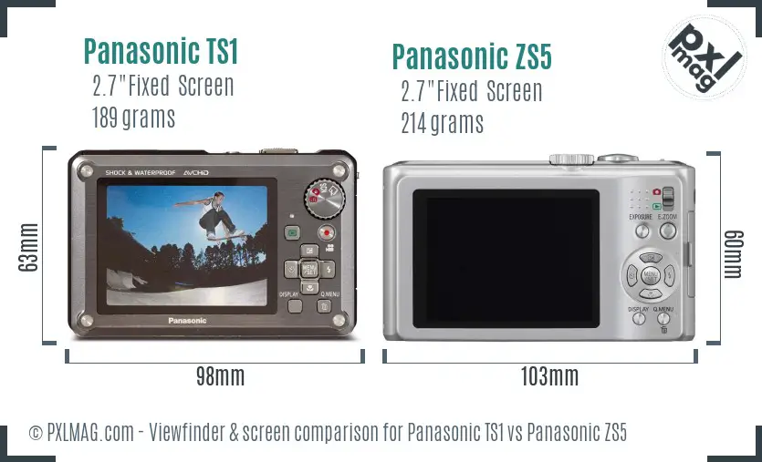 Panasonic TS1 vs Panasonic ZS5 Screen and Viewfinder comparison