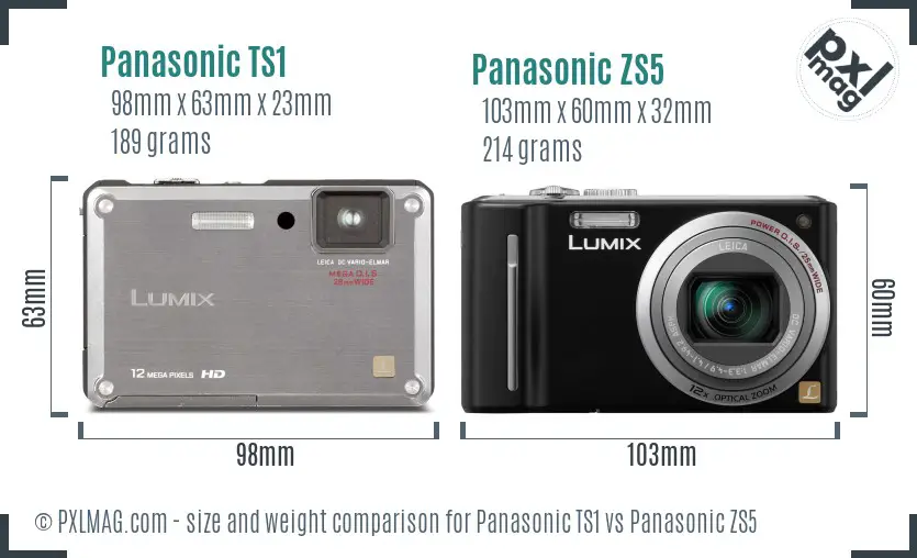 Panasonic TS1 vs Panasonic ZS5 size comparison