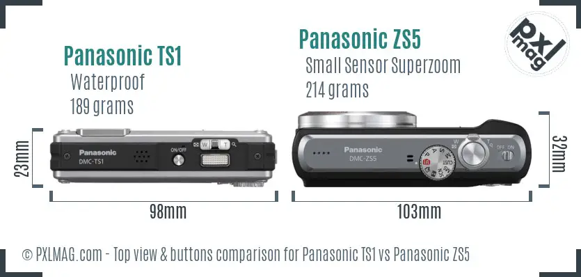 Panasonic TS1 vs Panasonic ZS5 top view buttons comparison