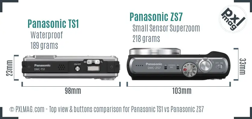 Panasonic TS1 vs Panasonic ZS7 top view buttons comparison