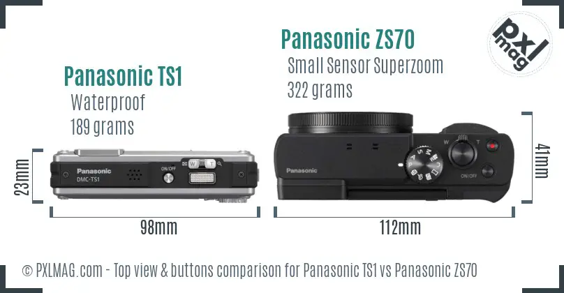 Panasonic TS1 vs Panasonic ZS70 top view buttons comparison