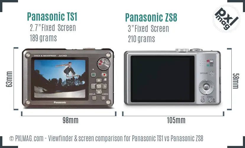 Panasonic TS1 vs Panasonic ZS8 Screen and Viewfinder comparison
