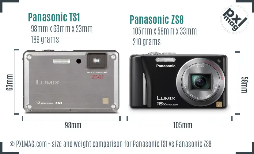 Panasonic TS1 vs Panasonic ZS8 size comparison