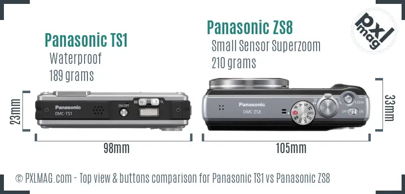 Panasonic TS1 vs Panasonic ZS8 top view buttons comparison