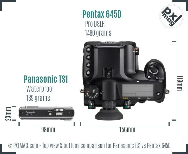Panasonic TS1 vs Pentax 645D top view buttons comparison