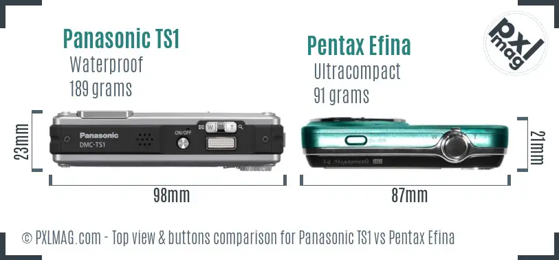 Panasonic TS1 vs Pentax Efina top view buttons comparison