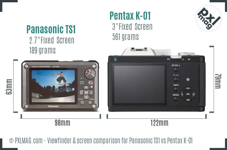 Panasonic TS1 vs Pentax K-01 Screen and Viewfinder comparison